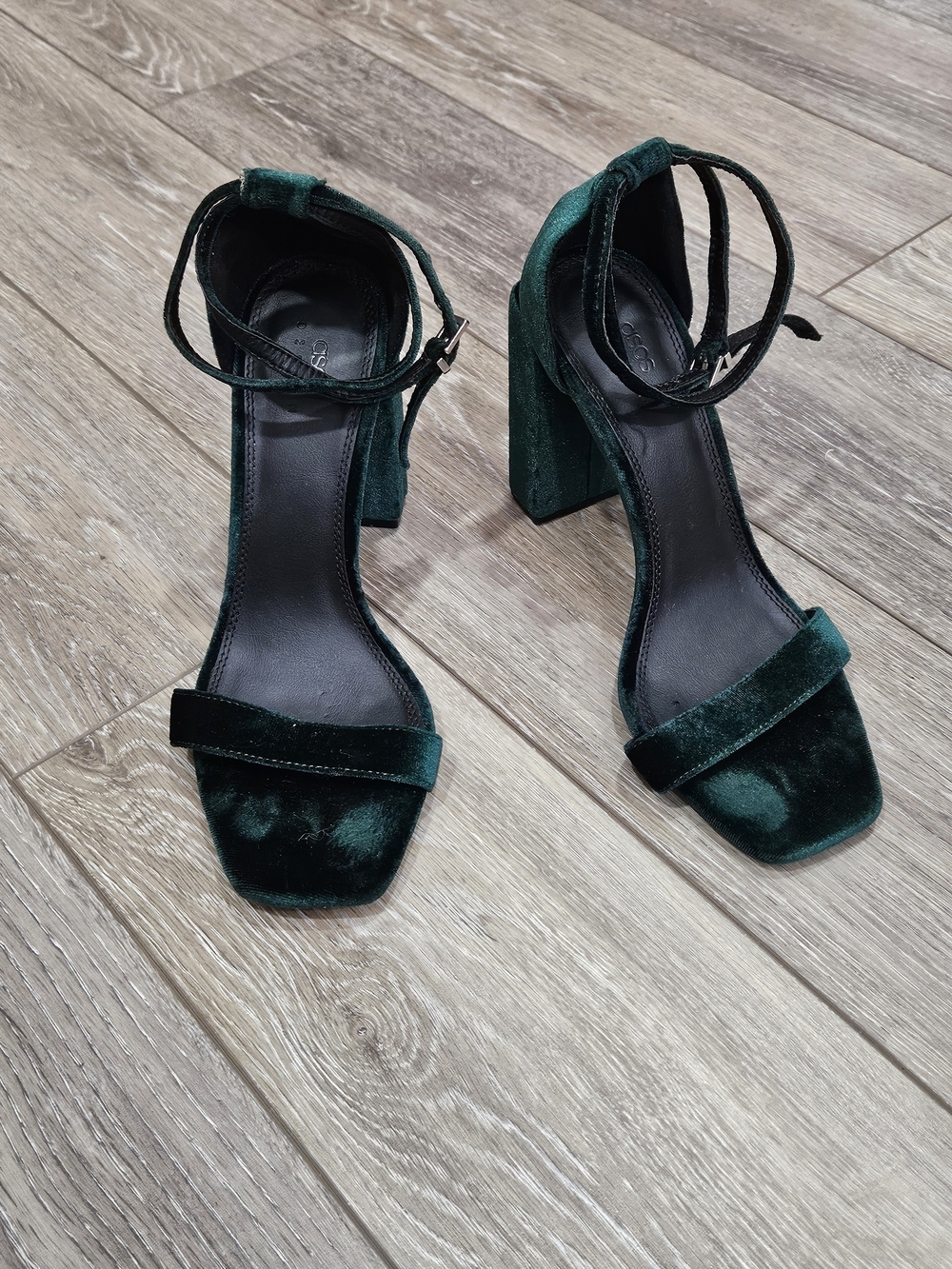 ASOS Emerald Green Velvet Ankle-Strap Block Heels Size 8